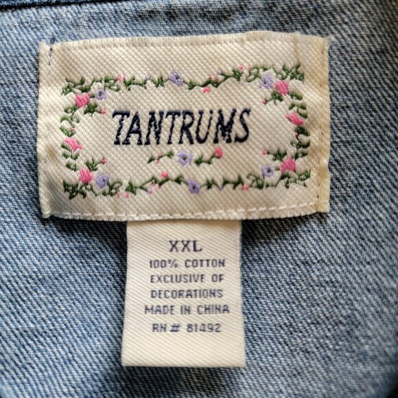 Vintage Tantrums Women XXL Jean Jacket Embroidered Fall Leaves Whimsical Country - Picture 2 of 13